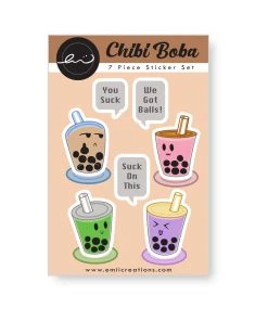Emii Creations Chibi Boba Sticker Sheet Stationery