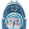 Loungefly X Disney: Snowman Mickey And Minnie Mouse Snow Globe Mini Backpack