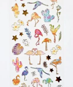 Bcmini Stationery Nekoni Stickers: Crystal Gel Tropical Flamingos